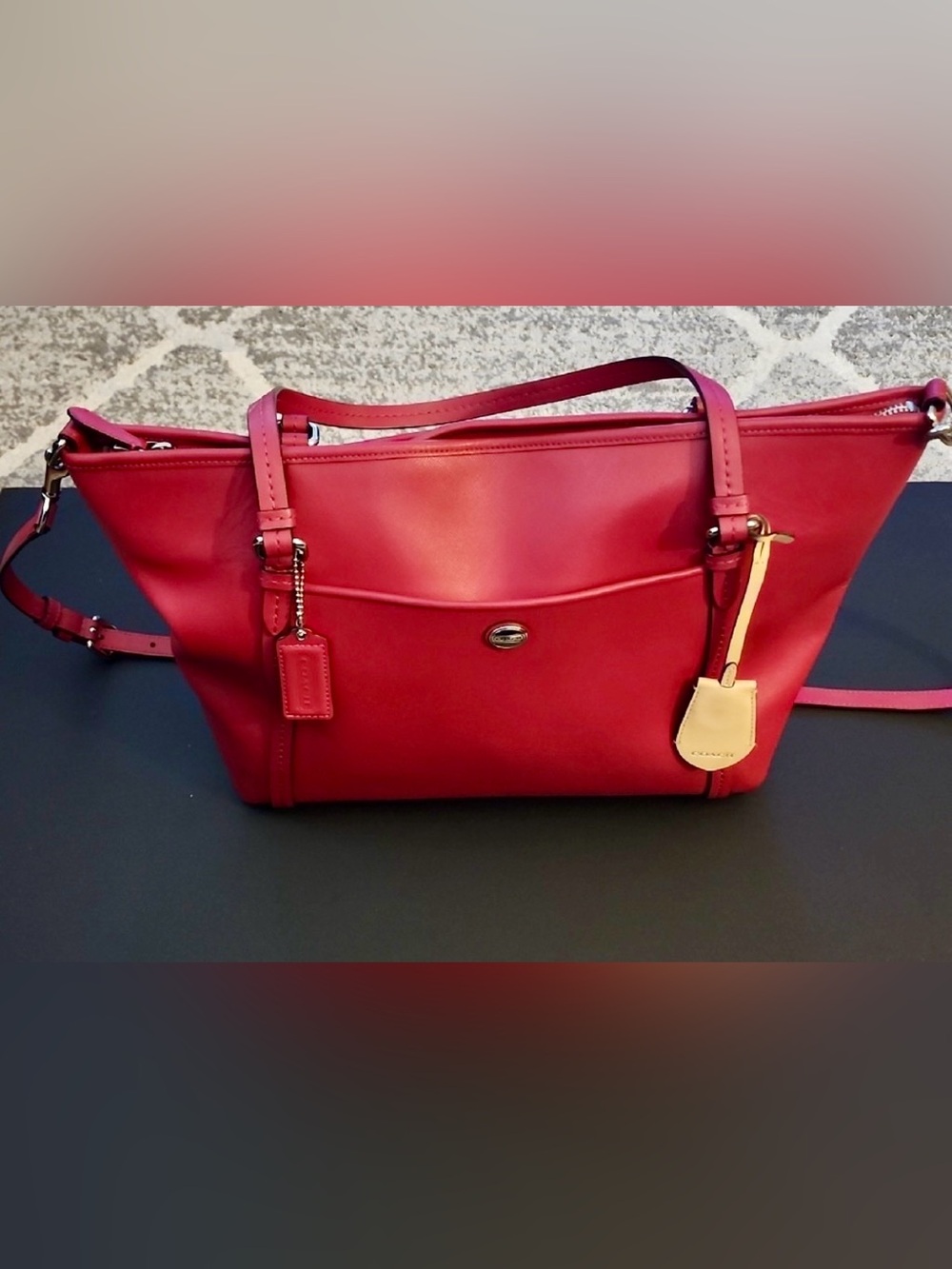 Coach Peyton Pocket Tote Red Leather Crossbody/Shoulder Bag w/ Orig Hang Tag EUC